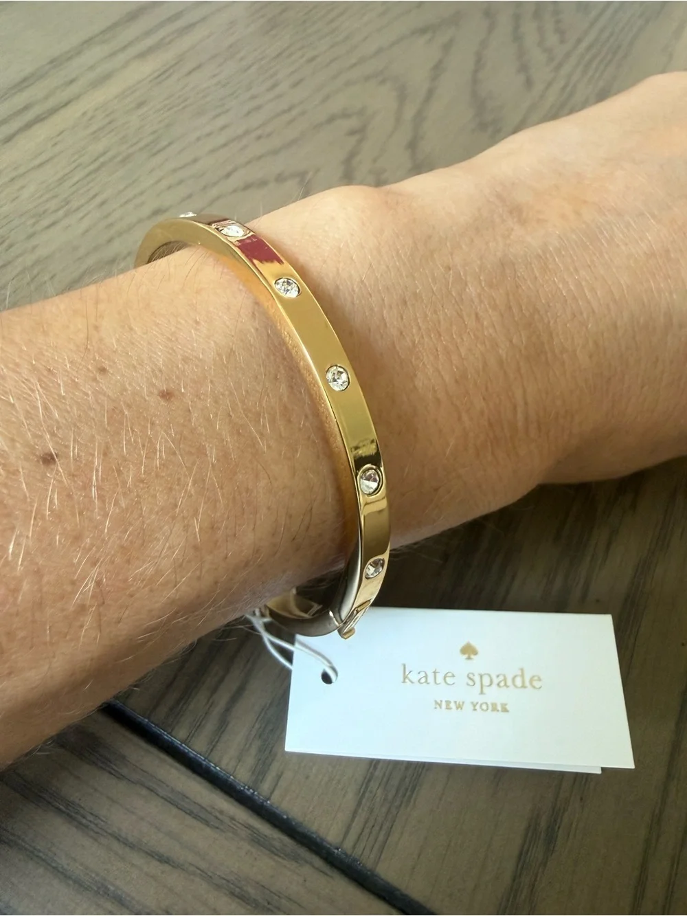kate spade Gold Crystal-Stud Slim Bangle Bracelet - Picture 8 of 8